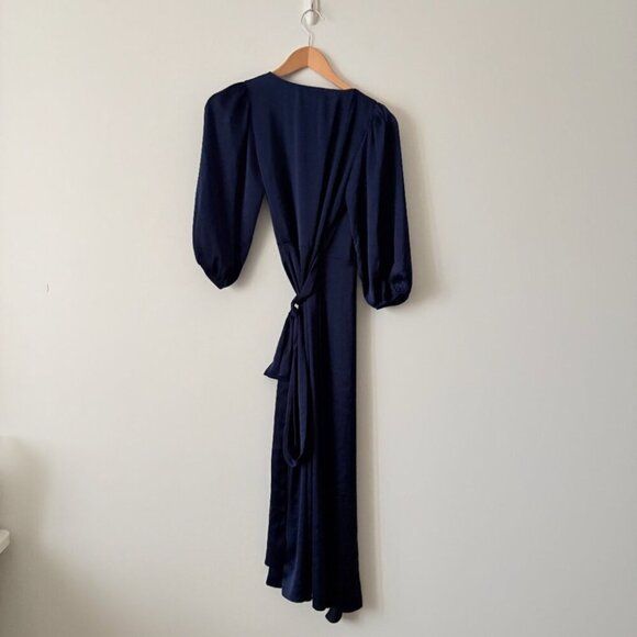 Aritzia Little Moon NAVY Vesper Satin Wrap-Front Maxi Dress Navy Blue Size XXS - Picture 5 of 7